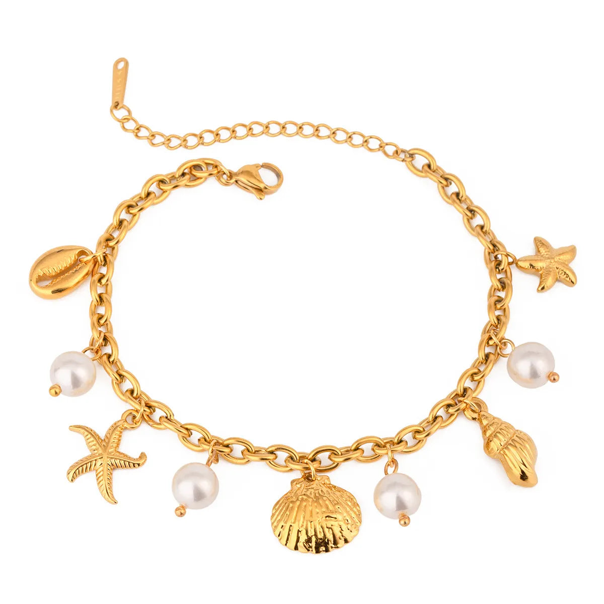 Ocean Theme Stainless Steel Chain Bracelet with Seashell and Starfish Pendants-Bracelets-Krush Kandy, Women's Online Fashion Boutique Located in Phoenix, Arizona (Scottsdale Area)