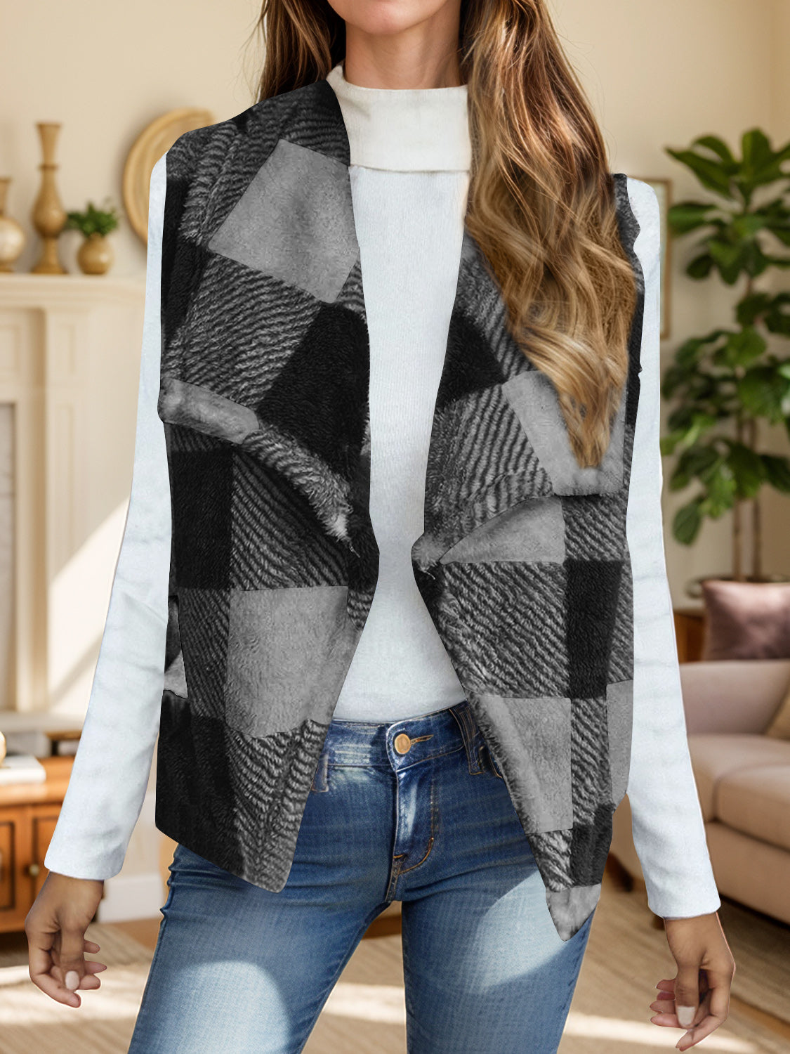 Plaid Open Front Vest Coat-Krush Kandy, Women's Online Fashion Boutique Located in Phoenix, Arizona (Scottsdale Area)