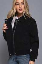 Long Sleeve Lapel Collar Soft Felt Bomber Jacket-Jackets-Krush Kandy, Women's Online Fashion Boutique Located in Phoenix, Arizona (Scottsdale Area)