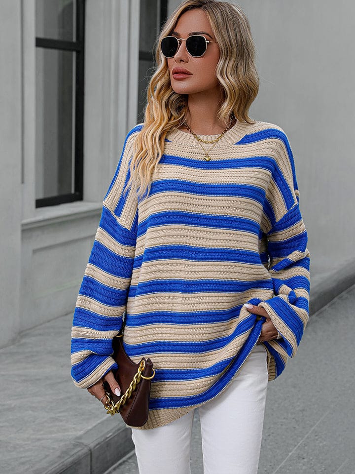 Striped Dropped Shoulder Sweater-Sweaters-Krush Kandy, Women's Online Fashion Boutique Located in Phoenix, Arizona (Scottsdale Area)