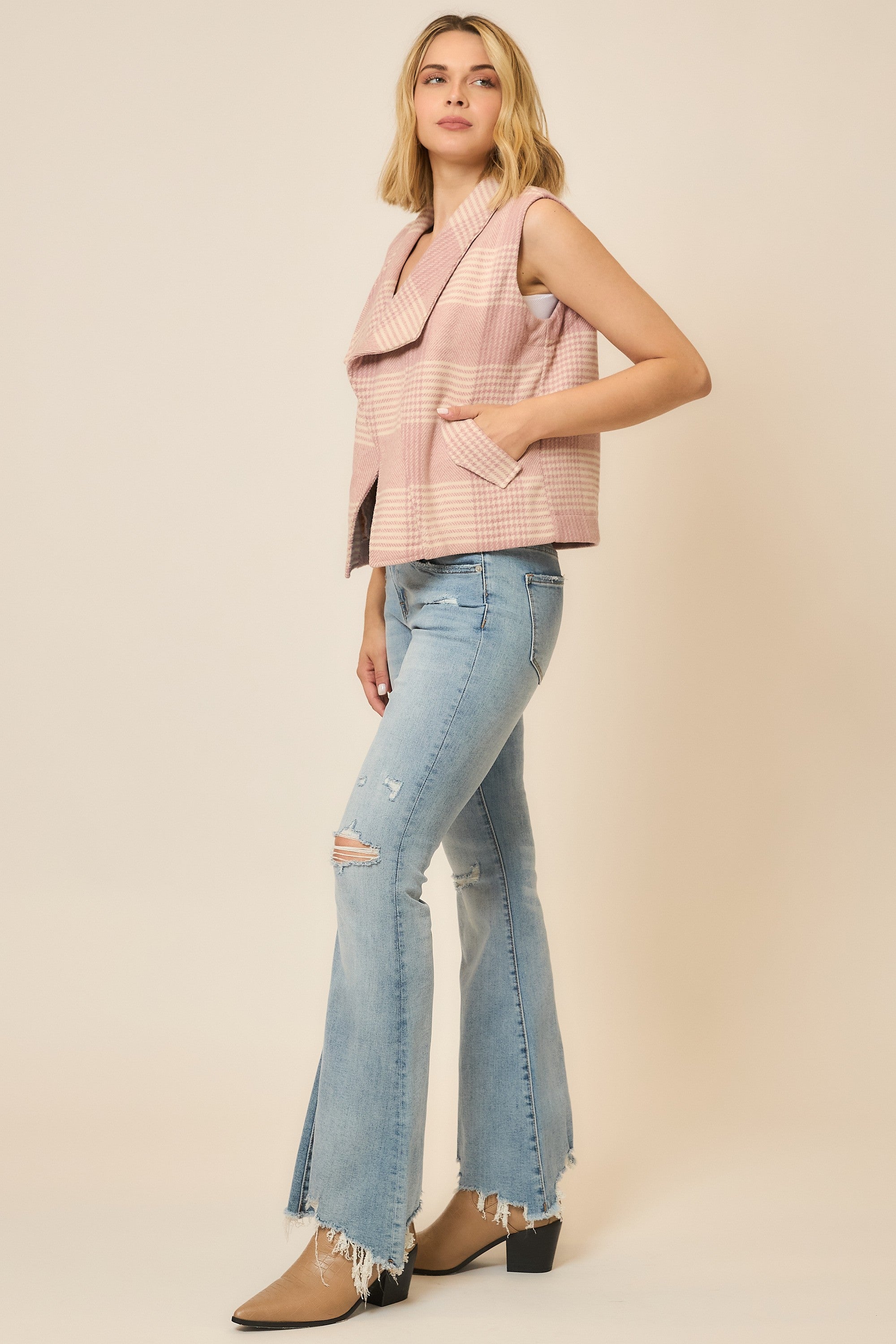 Plaid Open Front Sleeveless Jacket-Vests-Krush Kandy, Women's Online Fashion Boutique Located in Phoenix, Arizona (Scottsdale Area)