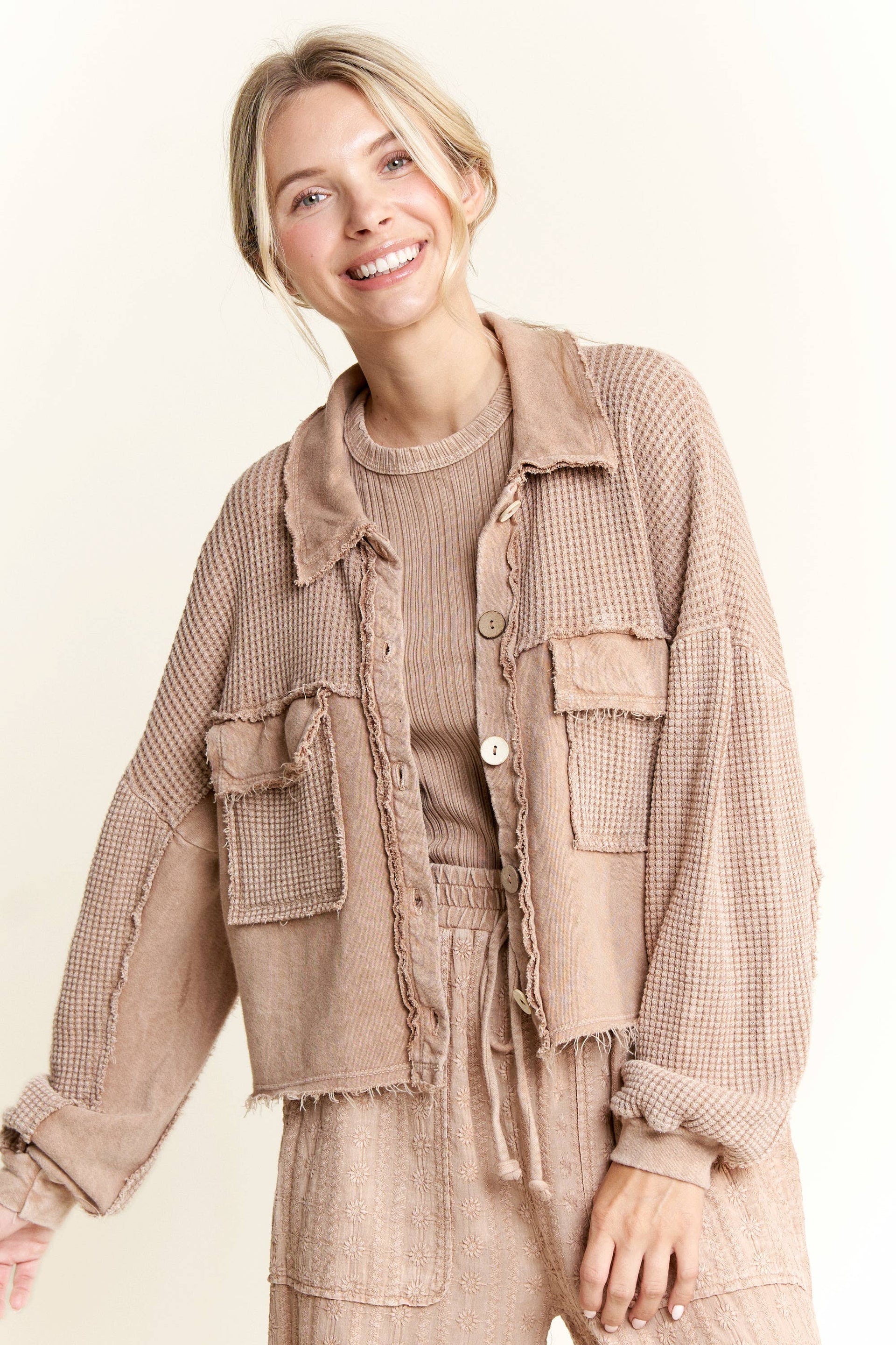 Mineral Wash Button Cropped Shacket-Krush Kandy, Women's Online Fashion Boutique Located in Phoenix, Arizona (Scottsdale Area)