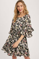 Floral Print Angel Sleeves Dress-Dresses-Krush Kandy, Women's Online Fashion Boutique Located in Phoenix, Arizona (Scottsdale Area)