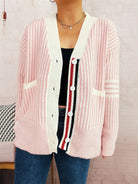 Striped Button-Front Cardigan with Contrast Trim-Cardigan-Krush Kandy, Women's Online Fashion Boutique Located in Phoenix, Arizona (Scottsdale Area)