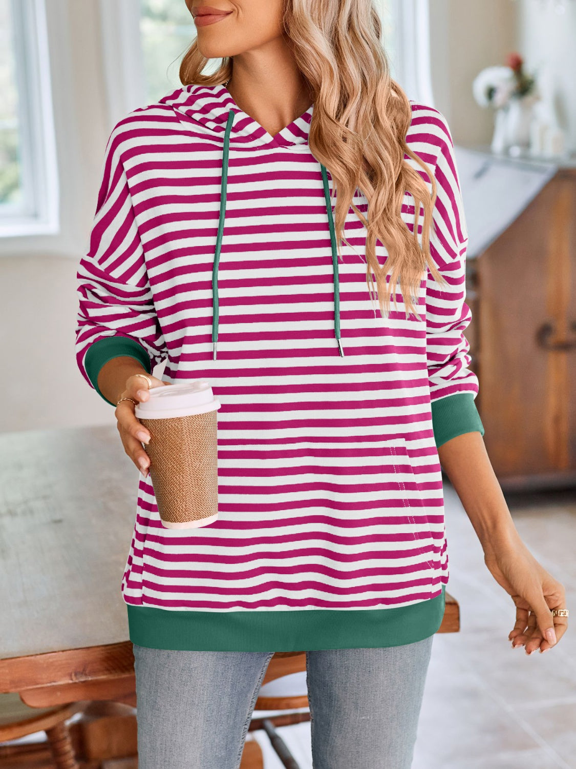 Lovelet Drawstring Striped Long Sleeve Hoodie-Krush Kandy, Women's Online Fashion Boutique Located in Phoenix, Arizona (Scottsdale Area)