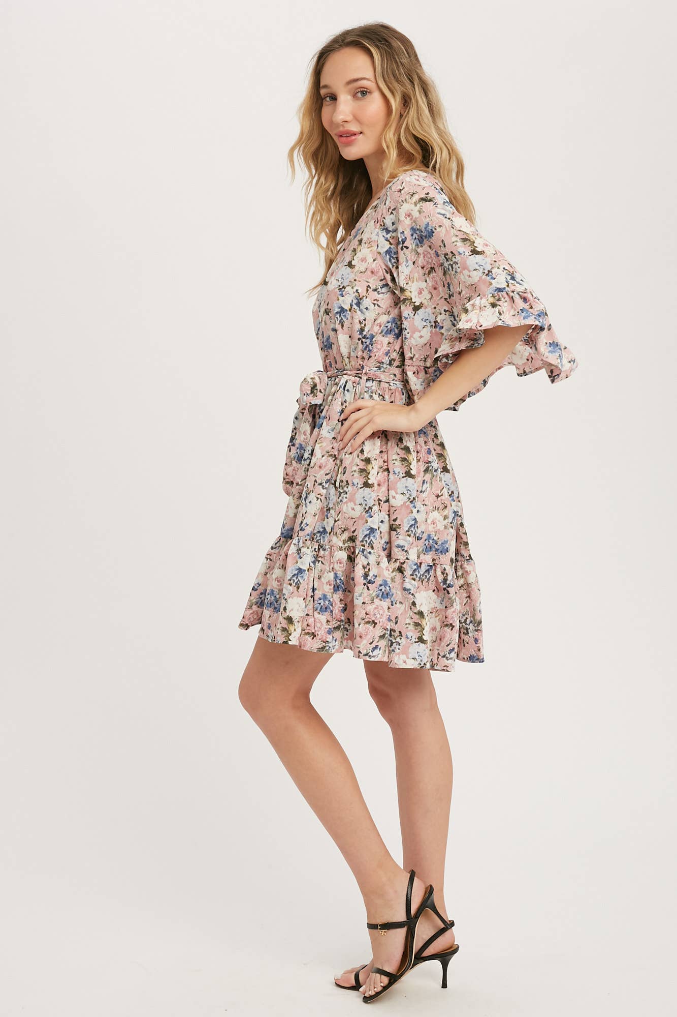 Floral Print Angel Sleeves Dress-Dresses-Krush Kandy, Women's Online Fashion Boutique Located in Phoenix, Arizona (Scottsdale Area)