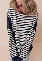 Exposed Seam Striped Long Sleeve Sweatshirt-Krush Kandy, Women's Online Fashion Boutique Located in Phoenix, Arizona (Scottsdale Area)