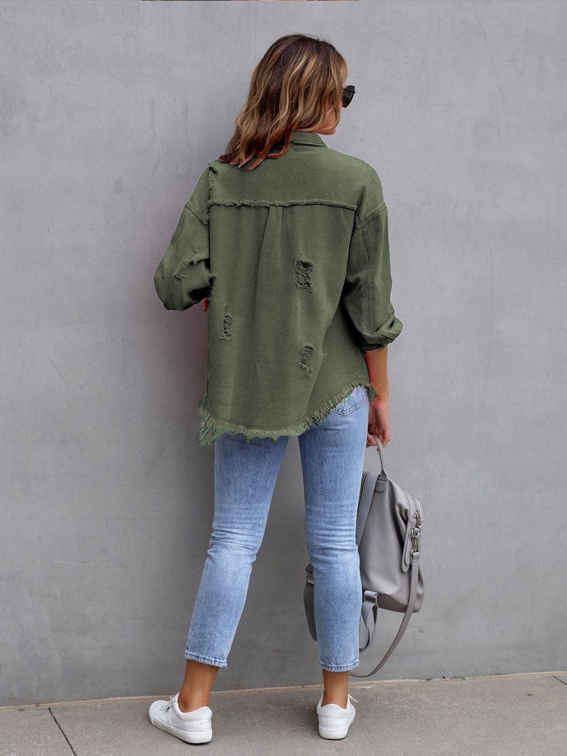 Distressed Drop Shoulder Denim Jacket-Krush Kandy, Women's Online Fashion Boutique Located in Phoenix, Arizona (Scottsdale Area)