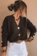 Heart Metal Button V Neck Cardigan Sweater-Cardigan-Krush Kandy, Women's Online Fashion Boutique Located in Phoenix, Arizona (Scottsdale Area)