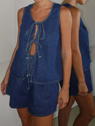 Denim Tie-Front Two-Piece Set-Tops-Krush Kandy, Women's Online Fashion Boutique Located in Phoenix, Arizona (Scottsdale Area)