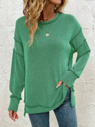 Side Slit Round Neck Dropped Shoulder Sweatshirt-Sweaters-Krush Kandy, Women's Online Fashion Boutique Located in Phoenix, Arizona (Scottsdale Area)