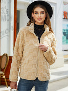 Fuzzy Checkered Zip Up Jacket-Krush Kandy, Women's Online Fashion Boutique Located in Phoenix, Arizona (Scottsdale Area)