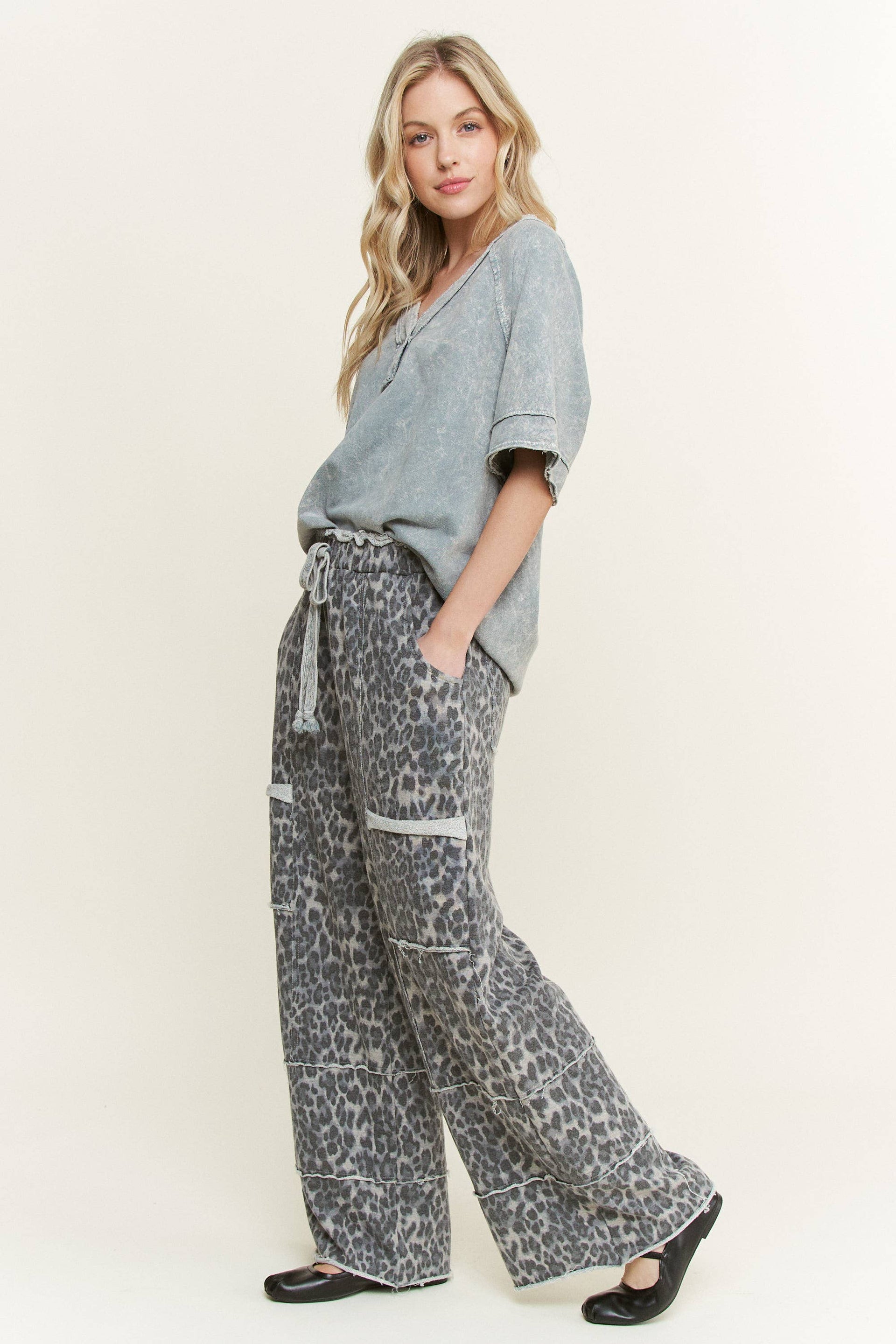 Mineral Washed Animal Leopard Wide Leg Pants-Pants-Krush Kandy, Women's Online Fashion Boutique Located in Phoenix, Arizona (Scottsdale Area)