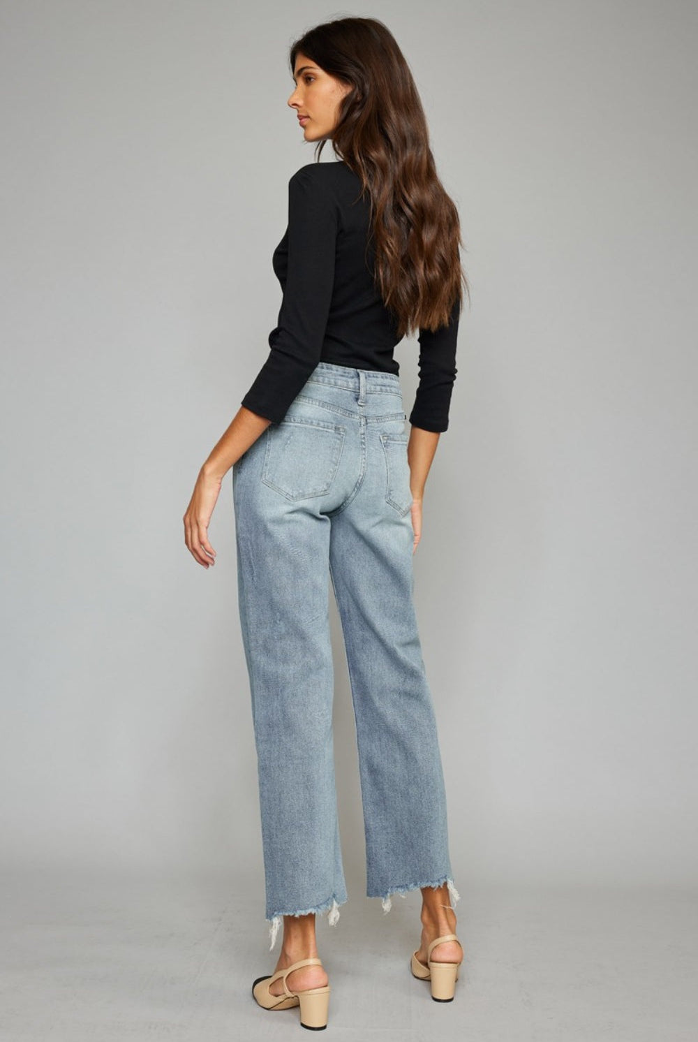 Kancan Stephanie High Waist Raw Hem Cropped Wide Leg Jeans-Jeans-Krush Kandy, Women's Online Fashion Boutique Located in Phoenix, Arizona (Scottsdale Area)