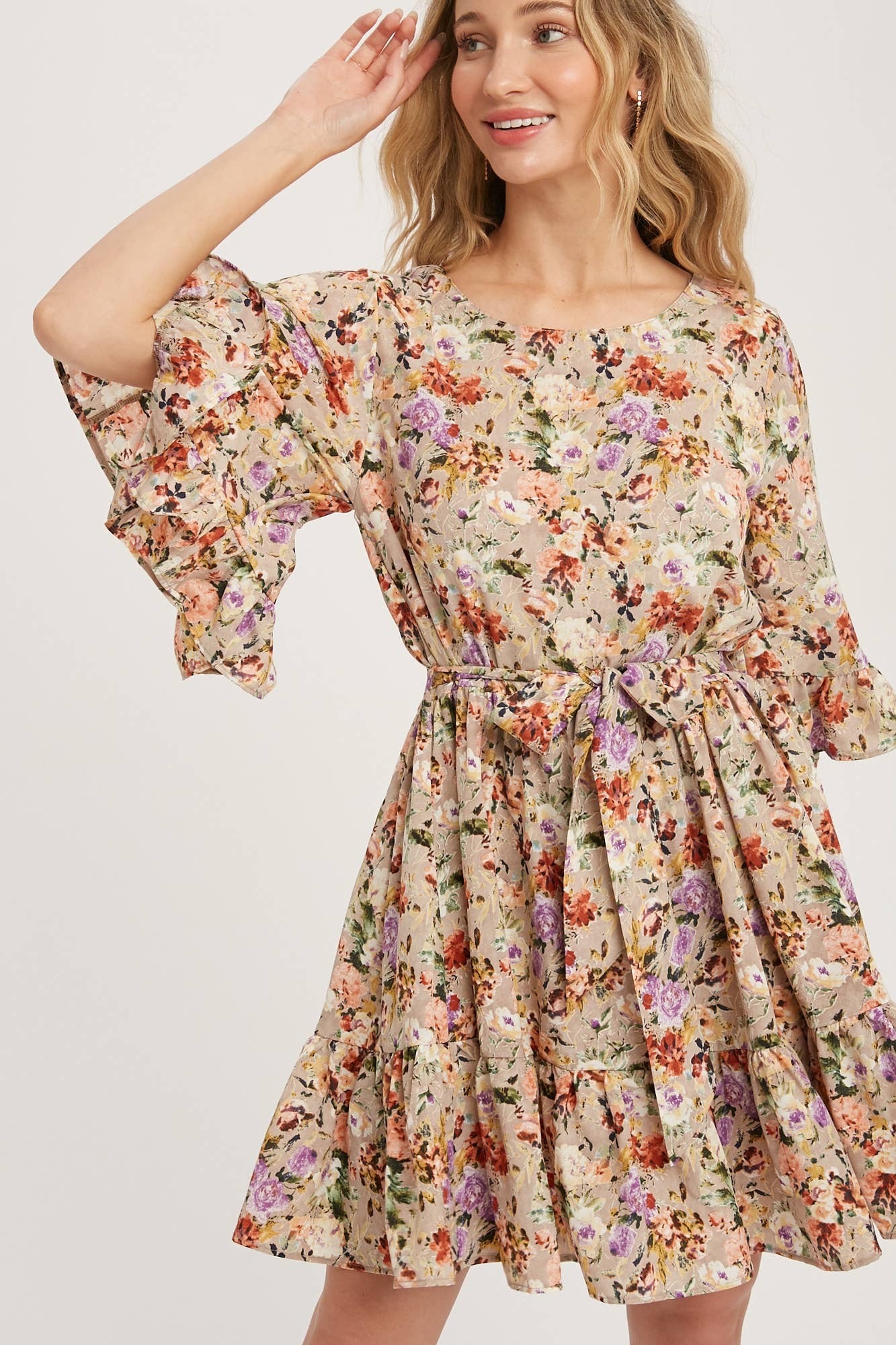 Floral Print Angel Sleeves Dress-Dresses-Krush Kandy, Women's Online Fashion Boutique Located in Phoenix, Arizona (Scottsdale Area)