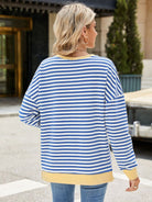 Slit Striped Round Neck Long Sleeve Sweatshirt-Krush Kandy, Women's Online Fashion Boutique Located in Phoenix, Arizona (Scottsdale Area)