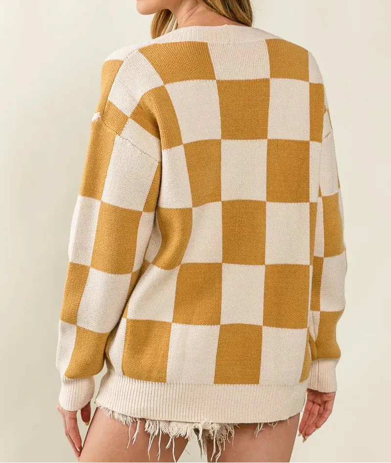 BiBi Checked V-neck Cardigan-Tops-Krush Kandy, Women's Online Fashion Boutique Located in Phoenix, Arizona (Scottsdale Area)