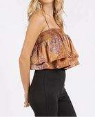 Mittoshop Paisley Patchwork Print Satin Ruffle Crop Cami-Tops-Krush Kandy, Women's Online Fashion Boutique Located in Phoenix, Arizona (Scottsdale Area)