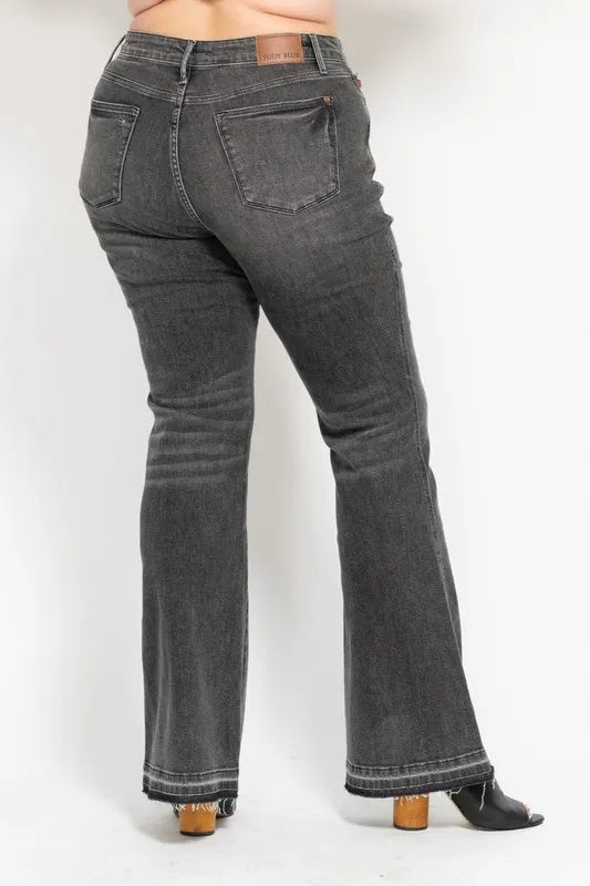 Judy Blue Full Size Mid Rise Tummy Control Washed Gray Release Hem Flare Jeans Plus Size-Denim-Krush Kandy, Women's Online Fashion Boutique Located in Phoenix, Arizona (Scottsdale Area)