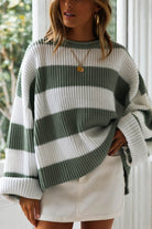 Striped Round Neck Long Sleeve Sweater-Krush Kandy, Women's Online Fashion Boutique Located in Phoenix, Arizona (Scottsdale Area)