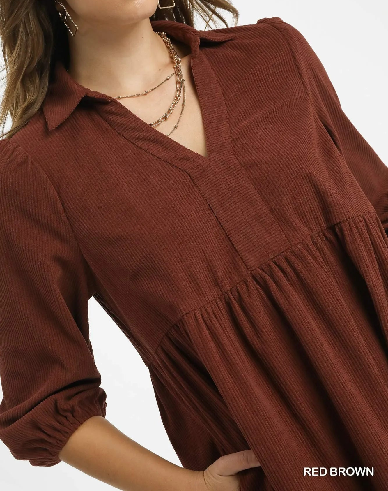 Umgee Tiered Corduroy Mini Dress with Balloon Sleeves-dresses-Krush Kandy, Women's Online Fashion Boutique Located in Phoenix, Arizona (Scottsdale Area)