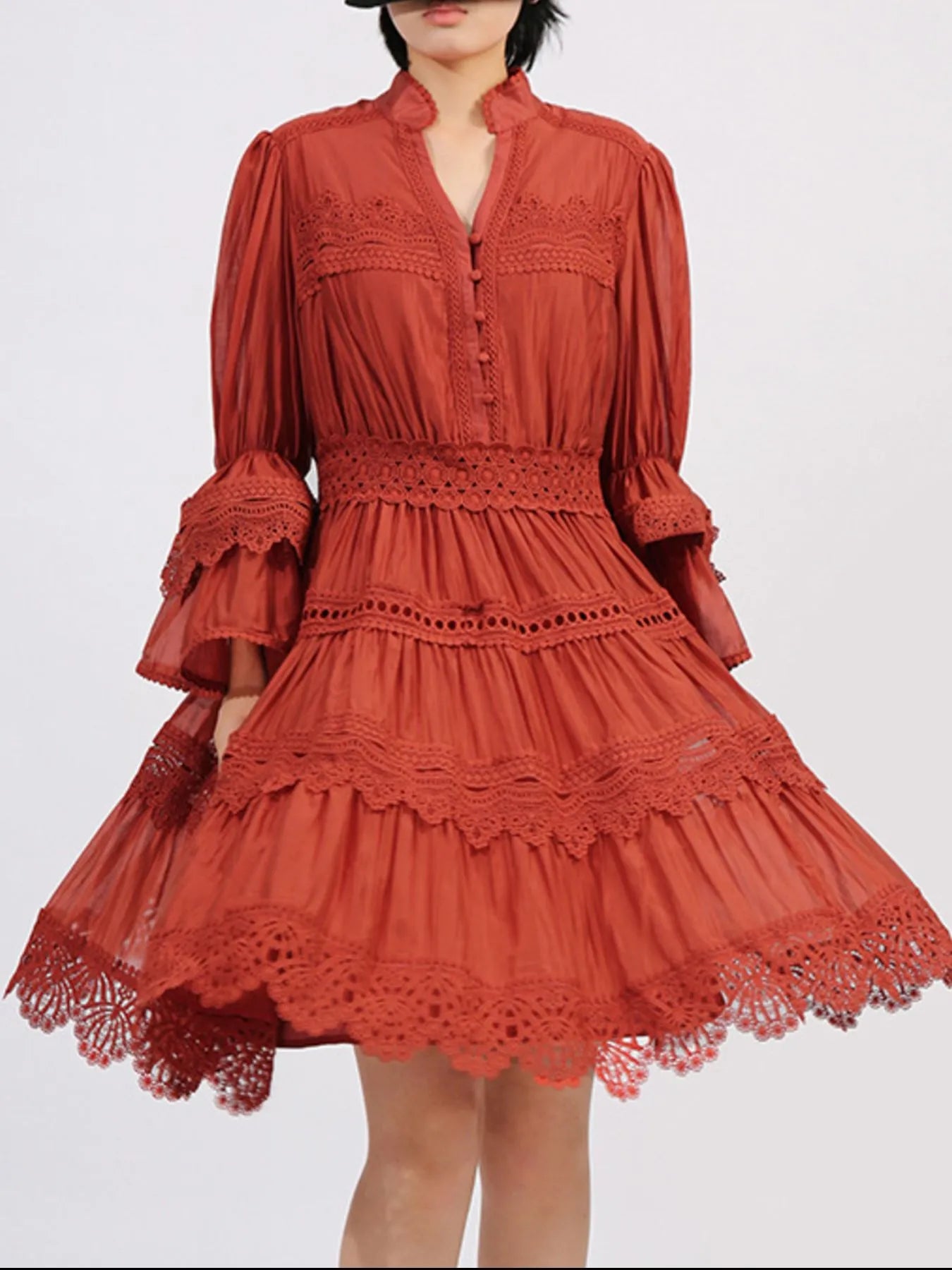 Ruffle Lace Trim Long Sleeve Dress-Dresses-Krush Kandy, Women's Online Fashion Boutique Located in Phoenix, Arizona (Scottsdale Area)