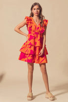 SO ME Floral V Neck Layered Dress with Elasticized Waist-Dresses-Krush Kandy, Women's Online Fashion Boutique Located in Phoenix, Arizona (Scottsdale Area)