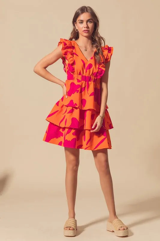 SO ME Floral V Neck Layered Dress with Elasticized Waist-Dresses-Krush Kandy, Women's Online Fashion Boutique Located in Phoenix, Arizona (Scottsdale Area)