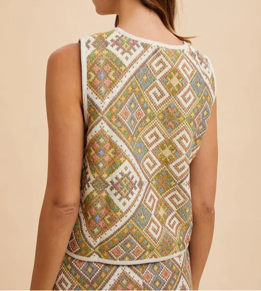 Annie Wear Ethnic Woven Jacquard Tie Front Vest-Vests-Krush Kandy, Women's Online Fashion Boutique Located in Phoenix, Arizona (Scottsdale Area)