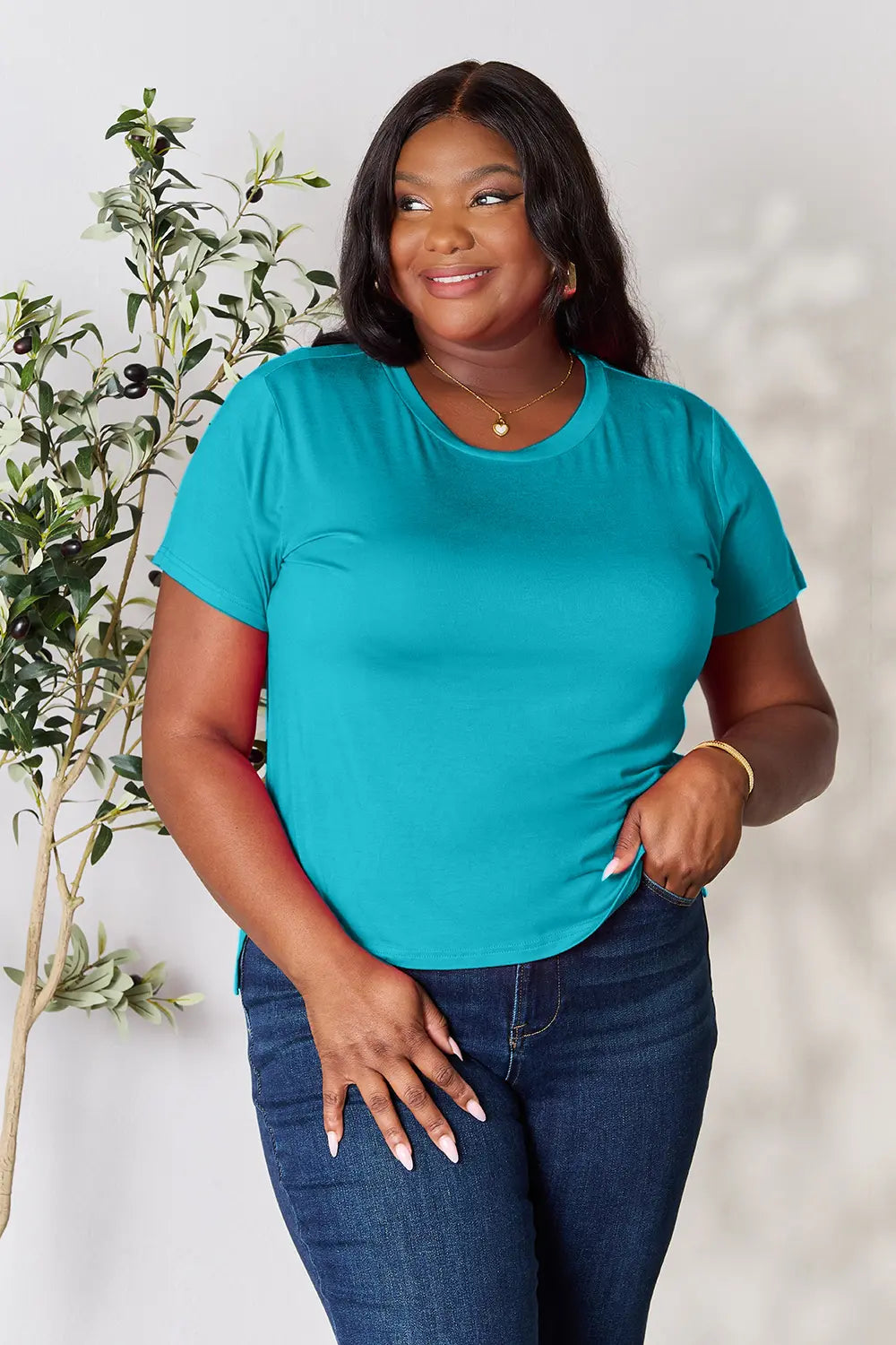 Basic Bae Full Size Round Neck Short Sleeve T-Shirt-Tops-Krush Kandy, Women's Online Fashion Boutique Located in Phoenix, Arizona (Scottsdale Area)