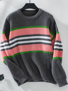 Contrast Stripes Round Neck Long Sleeve Sweater-Krush Kandy, Women's Online Fashion Boutique Located in Phoenix, Arizona (Scottsdale Area)