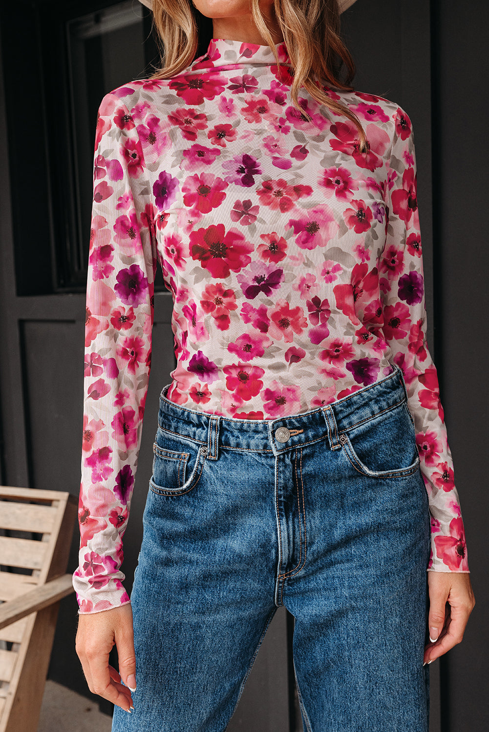 Pink & Red Floral Mesh Long Sleeve Top-Long Sleeve Tops-Krush Kandy, Women's Online Fashion Boutique Located in Phoenix, Arizona (Scottsdale Area)