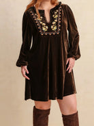Plus Size Embroidered Notched Balloon Sleeve Mini Dress-Dresses-Krush Kandy, Women's Online Fashion Boutique Located in Phoenix, Arizona (Scottsdale Area)