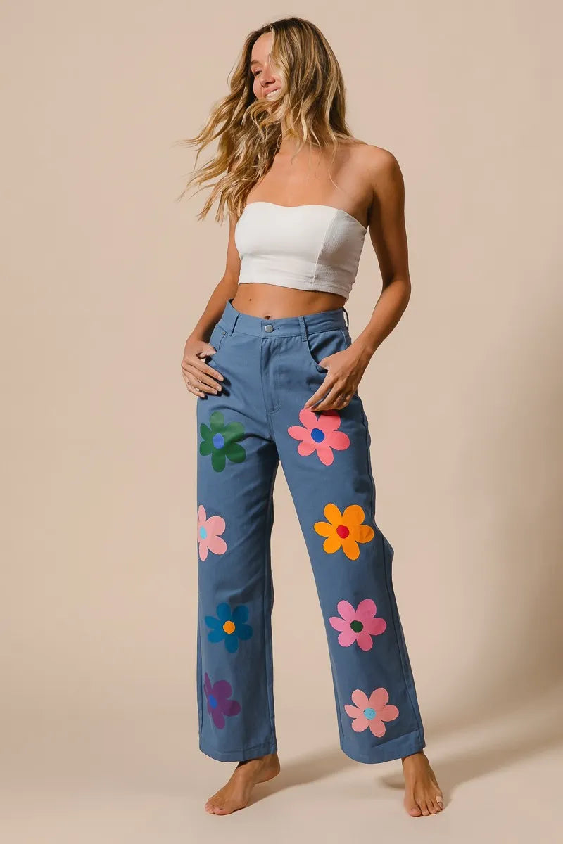 BiBi Floral Print Straight Leg Pants-PANTS-Krush Kandy, Women's Online Fashion Boutique Located in Phoenix, Arizona (Scottsdale Area)