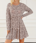 Frill Printed Round Neck Dress-Dresses-Krush Kandy, Women's Online Fashion Boutique Located in Phoenix, Arizona (Scottsdale Area)