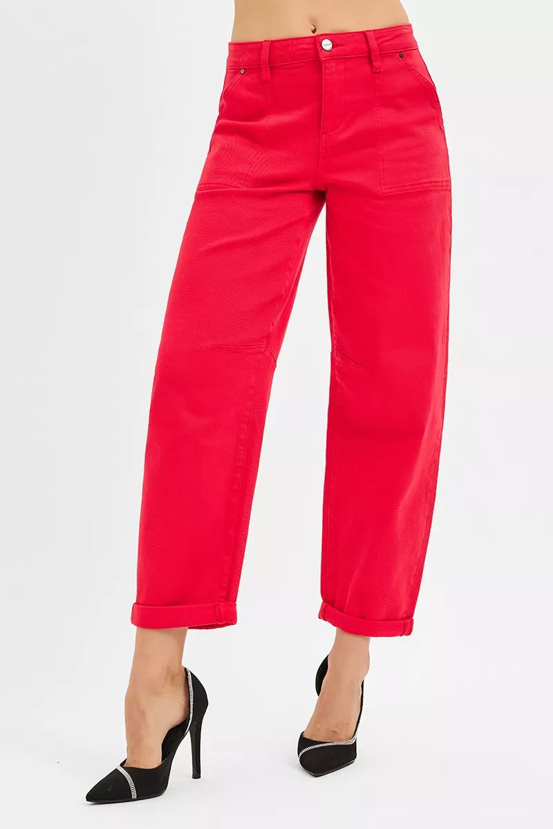 RISEN High Rise Ankle Cuffed Barrel Pants-Jeans-Krush Kandy, Women's Online Fashion Boutique Located in Phoenix, Arizona (Scottsdale Area)