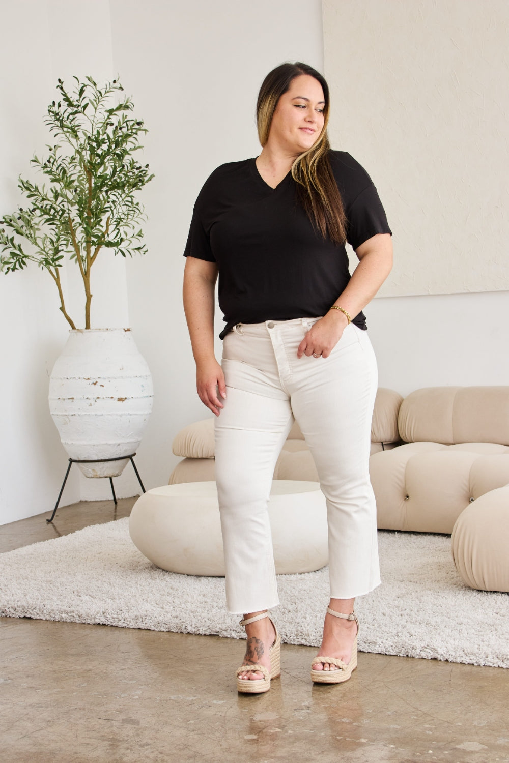 RFM Mini Mia Full Size Tummy Control High Waist Raw Hem Jeans-Jeans-Krush Kandy, Women's Online Fashion Boutique Located in Phoenix, Arizona (Scottsdale Area)