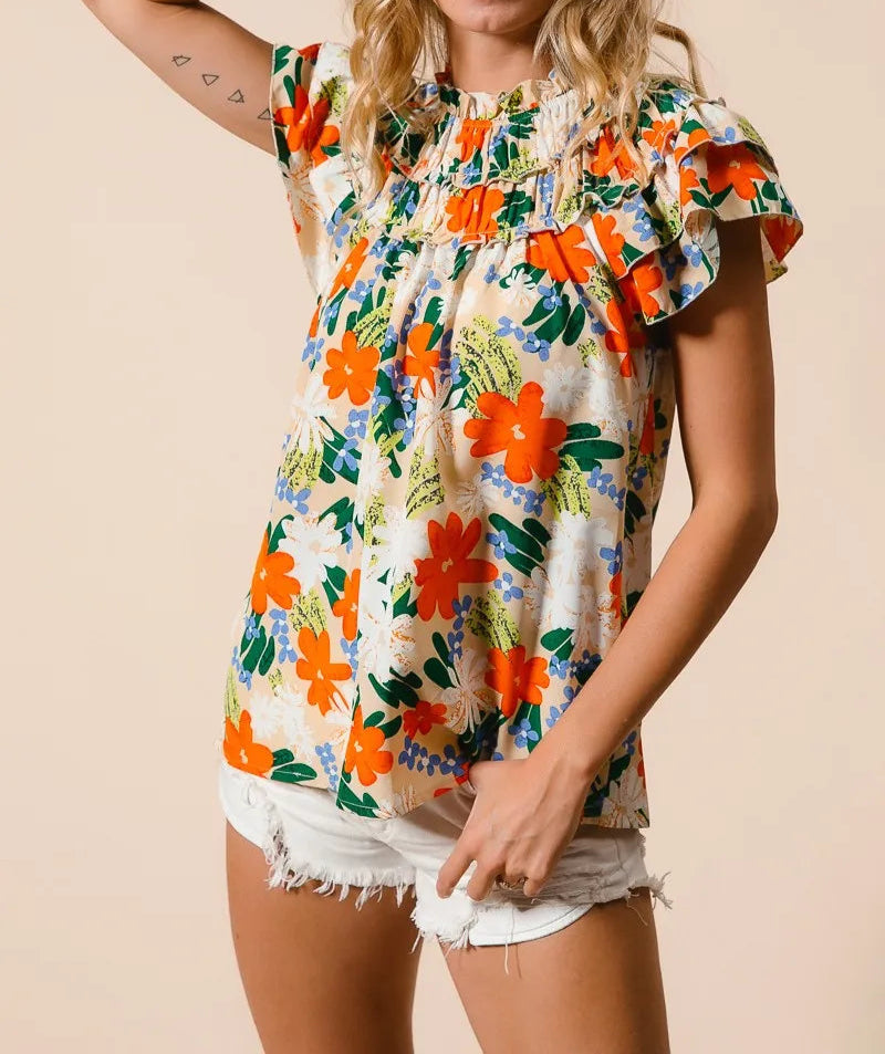 BiBi Multi Color Floral Print Woven Top-Tops-Krush Kandy, Women's Online Fashion Boutique Located in Phoenix, Arizona (Scottsdale Area)