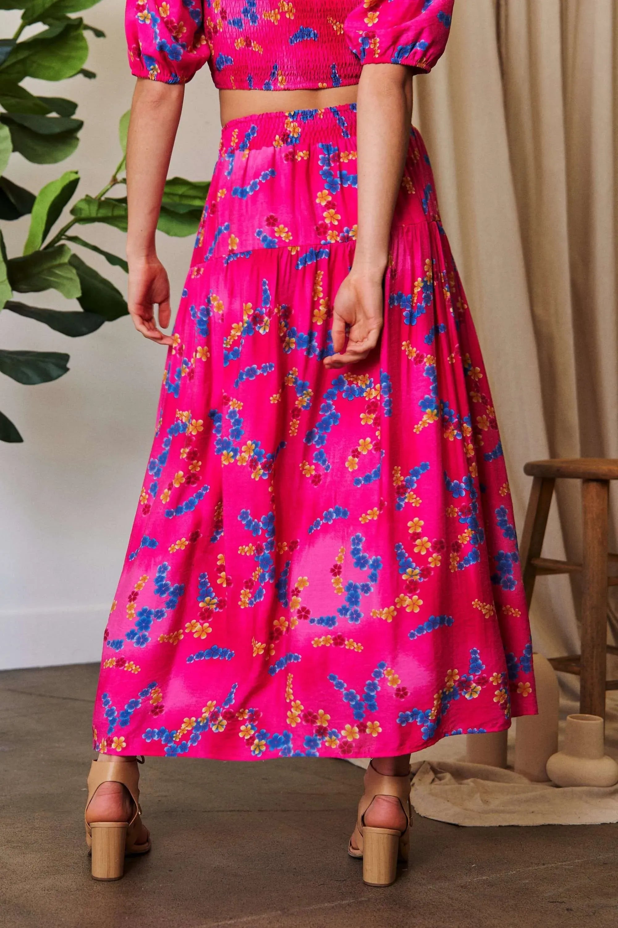 Davi & Dani Printed Smocking Waistband Ruffled Maxi Skirt-Krush Kandy, Women's Online Fashion Boutique Located in Phoenix, Arizona (Scottsdale Area)
