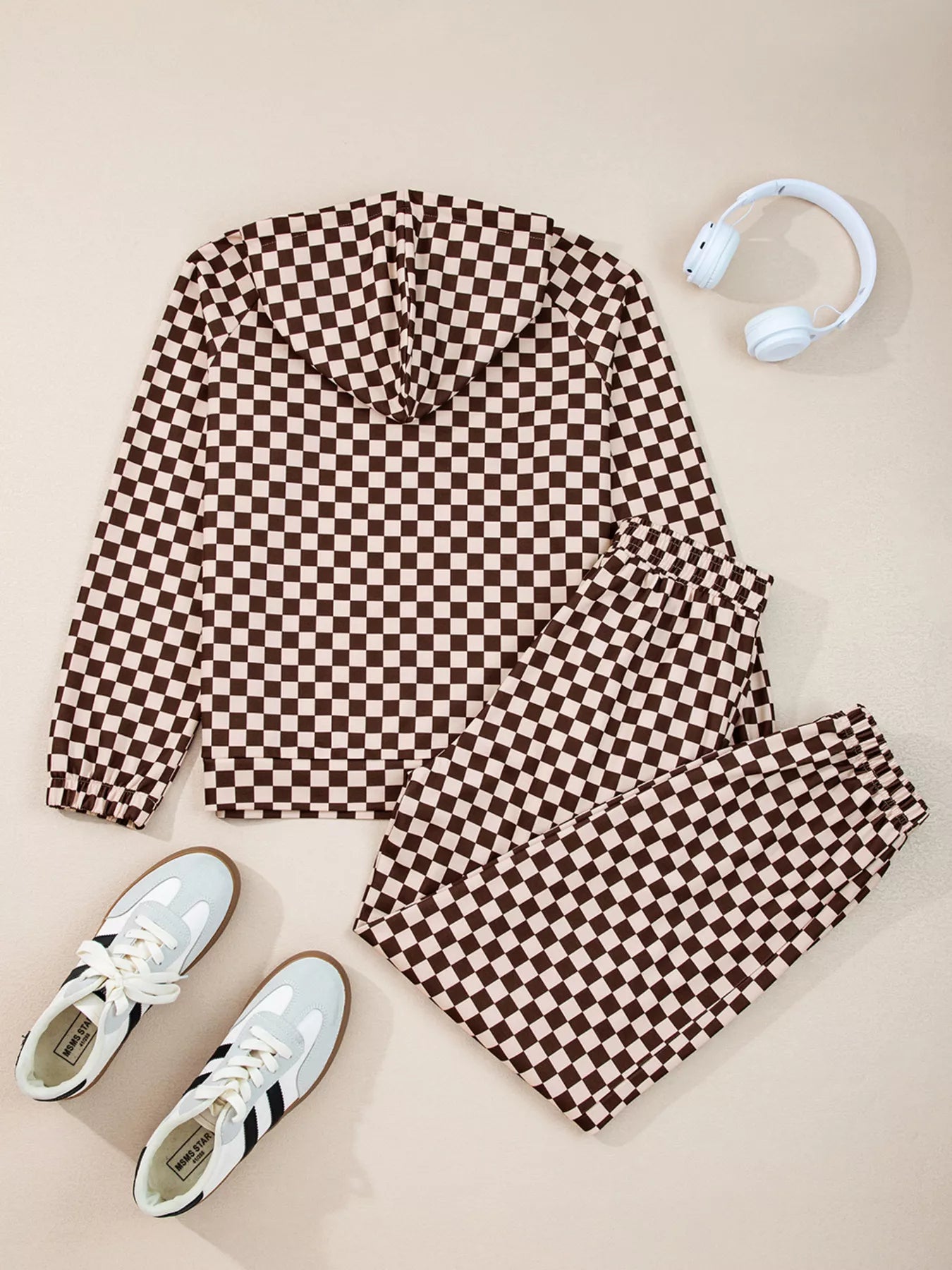Checkered Drawstring Hoodie and Pants Set-2 Piece Outfit Sets-Krush Kandy, Women's Online Fashion Boutique Located in Phoenix, Arizona (Scottsdale Area)