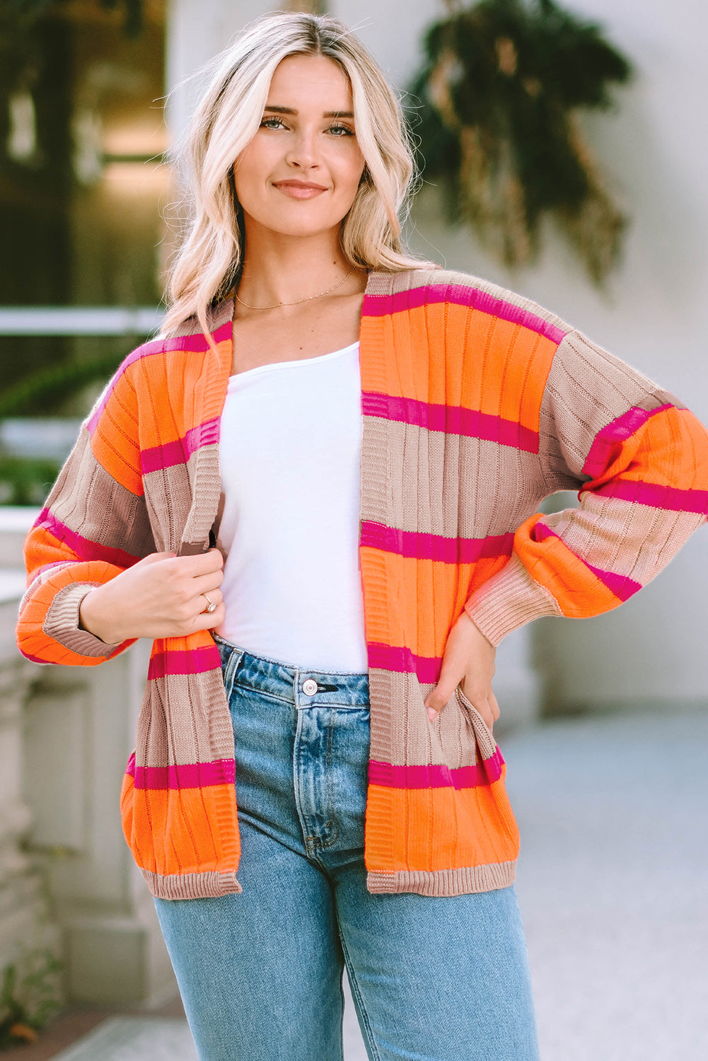 Ribbed Striped Open Front Long Sleeve Cardigan-Krush Kandy, Women's Online Fashion Boutique Located in Phoenix, Arizona (Scottsdale Area)