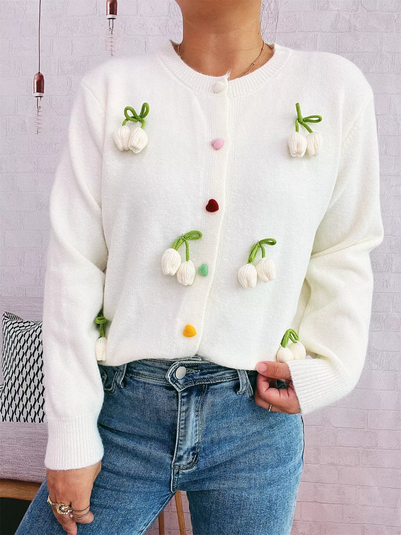 Flower Button Up Long Sleeve Cardigan-Cardigans-Krush Kandy, Women's Online Fashion Boutique Located in Phoenix, Arizona (Scottsdale Area)