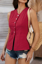 Devine Button Down V-Neck Sleeveless Top-Krush Kandy, Women's Online Fashion Boutique Located in Phoenix, Arizona (Scottsdale Area)