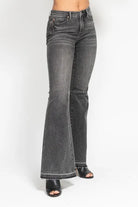 Judy Blue Full Size Mid Rise Tummy Control Washed Gray Release Hem Flare Jeans Plus Size-Denim-Krush Kandy, Women's Online Fashion Boutique Located in Phoenix, Arizona (Scottsdale Area)