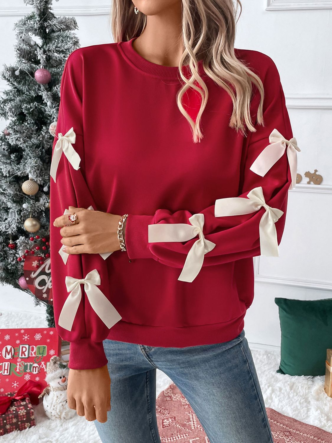 Bow Sleeve Sweatshirt-Sweaters-Krush Kandy, Women's Online Fashion Boutique Located in Phoenix, Arizona (Scottsdale Area)