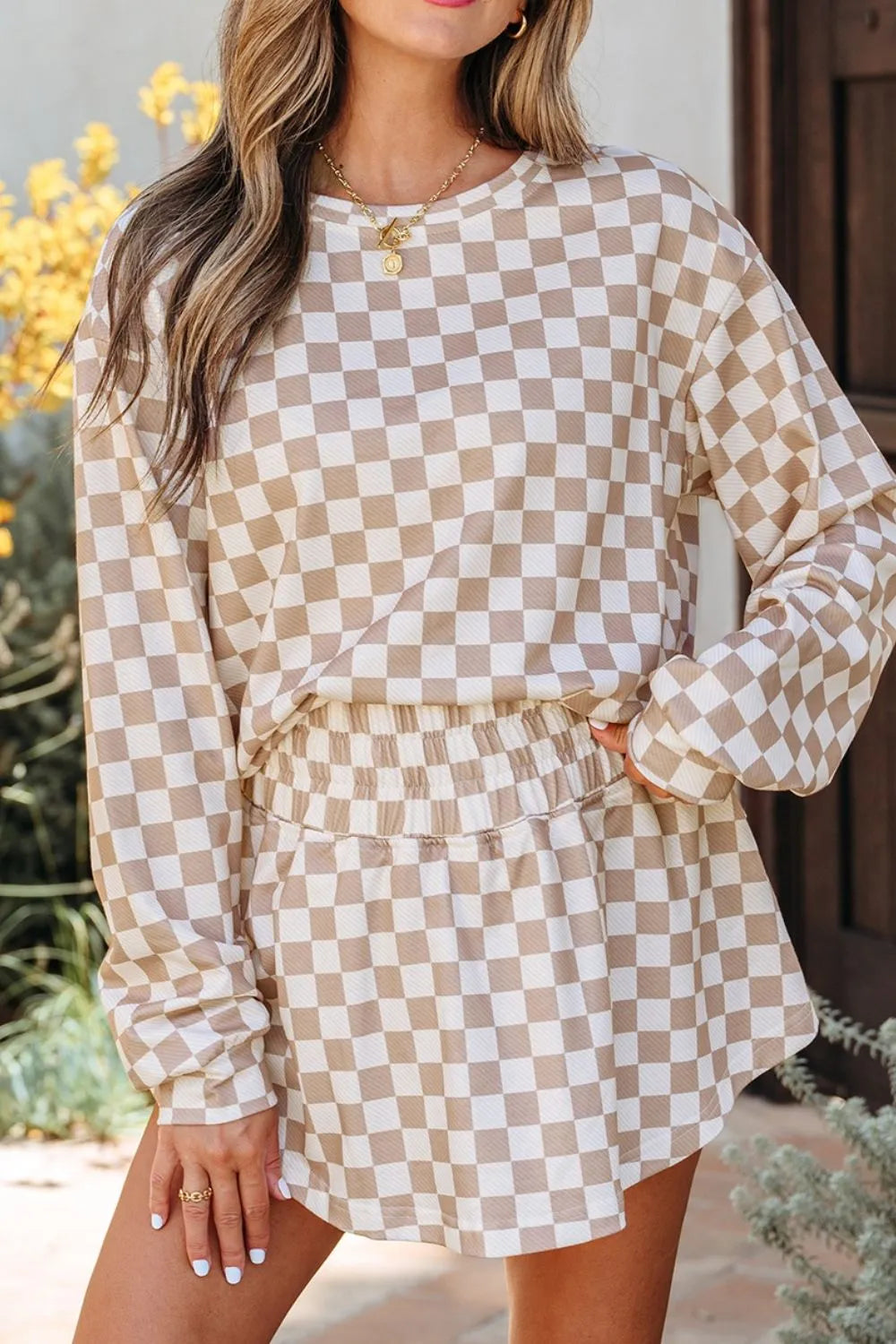 Checkered Long Sleeve Top and Skirt Two-Piece Set-2 Piece Outfit Sets-Krush Kandy, Women's Online Fashion Boutique Located in Phoenix, Arizona (Scottsdale Area)