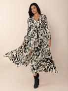 Tied Printed V-Neck Long Sleeve Midi Dress-Krush Kandy, Women's Online Fashion Boutique Located in Phoenix, Arizona (Scottsdale Area)