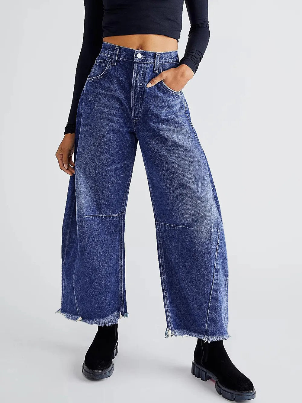 Raw Hem Wide Leg Jeans with Pockets-Jeans-Krush Kandy, Women's Online Fashion Boutique Located in Phoenix, Arizona (Scottsdale Area)
