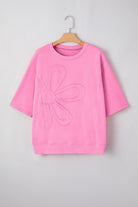 Pink Daisy Applique Sweatshirt-Tops-Krush Kandy, Women's Online Fashion Boutique Located in Phoenix, Arizona (Scottsdale Area)