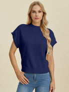 Double Take Full Size Mock Neck Short Sleeve Sweater-Sweaters-Krush Kandy, Women's Online Fashion Boutique Located in Phoenix, Arizona (Scottsdale Area)